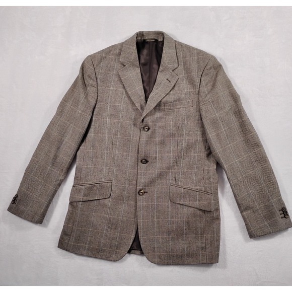 Banana Republic Brown Plaid Wool‎ Suit Coat Blazer Jacket Men's 42R - Picture 1 of 5